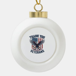 Thank You Veterans Patriotic Eagle Vintage Ceramic Ball Christmas Ornament