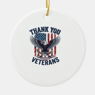 Thank You Veterans Patriotic Eagle Vintage Ceramic Ornament