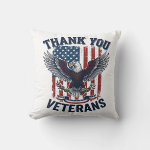 Thank You Veterans Patriotic Eagle Vintage Throw Pillow