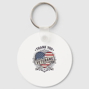 Thank You Veterans Patriotic Heart Vector Design_1 Keychain