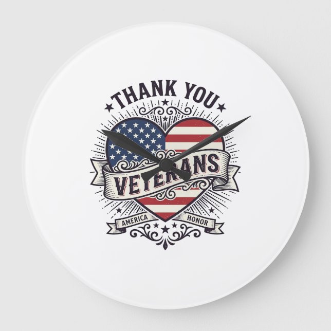 Thank You Veterans Patriotic Heart Vector Design_1 Large Clock (Front)