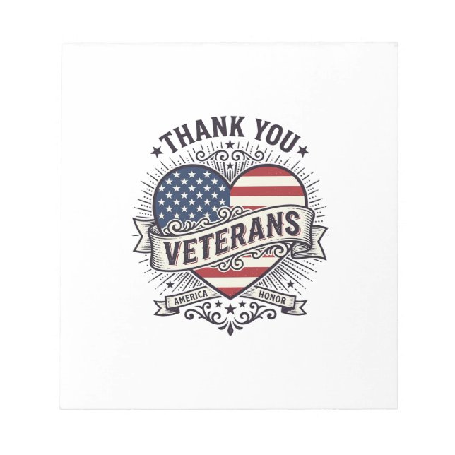 Thank You Veterans Patriotic Heart Vector Design_1 Notepad (Front)
