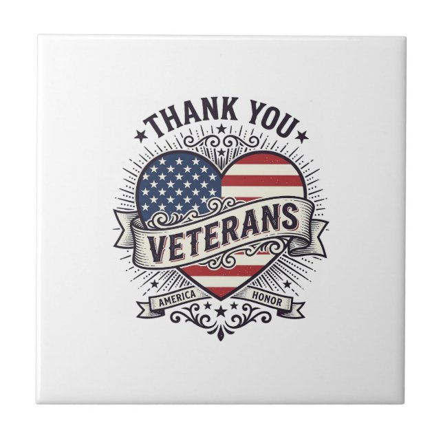 Thank You Veterans Patriotic Heart Vector Design_1 Tile (Front)