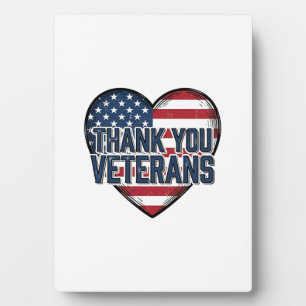 Thank You Veterans Patriotic Heart Vintage Design_ Plaque