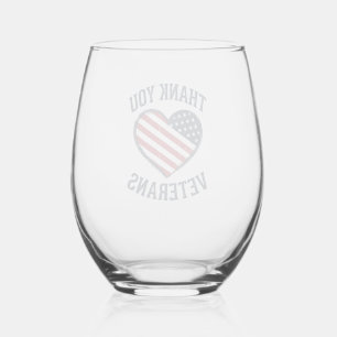 Thank You Veterans Patriotic Heart Vintage Shirt D Stemless Wine Glass