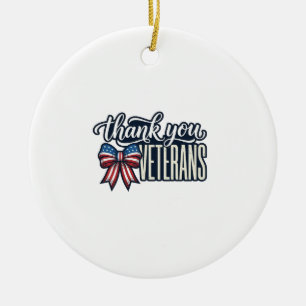 Thank You Veterans Patriotic Ribbon Vintage Shirt_ Ceramic Ornament