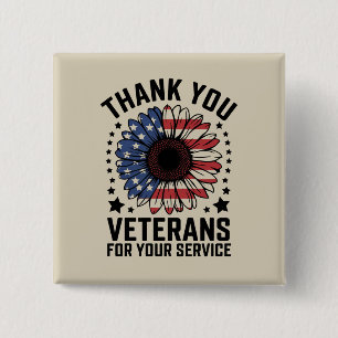 Thank You Veterans Sunflower Military Veterans Day 2 Inch Square Button