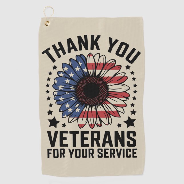 Thank You Veterans Sunflower Military Veterans Day Golf Towel (Front)