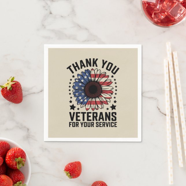 Thank You Veterans Sunflower Military Veterans Day Napkin (Insitu)