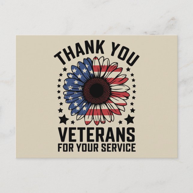 Thank You Veterans Sunflower Military Veterans Day Postcard (Front)