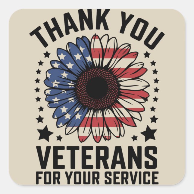 Thank You Veterans Sunflower Military Veterans Day Square Sticker (Front)