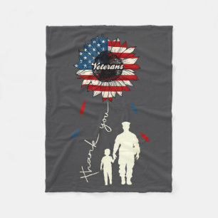 Thank You Veterans Sunflower Usa Flag Military Pat Fleece Blanket