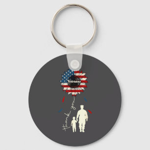 Thank You Veterans Sunflower Usa Flag Military Pat Keychain