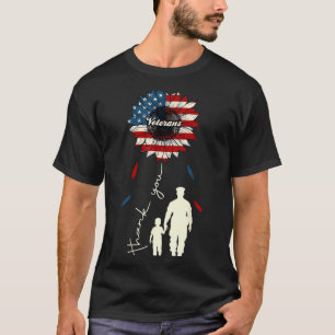 Thank You Veterans Sunflower Usa Flag Military Pat T-Shirt