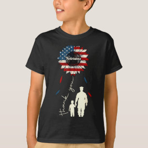 Thank You Veterans Sunflower Usa Flag Military Pat T-Shirt