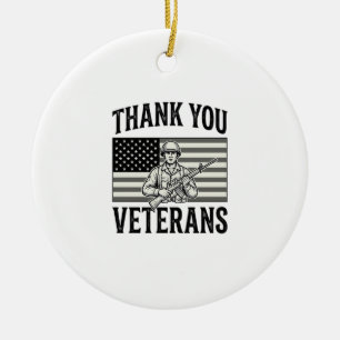 Thank You Veterans Vintage Flag Soldier Shirt Desi Ceramic Ornament