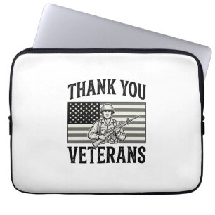 Thank You Veterans Vintage Flag Soldier Shirt Desi Laptop Sleeve