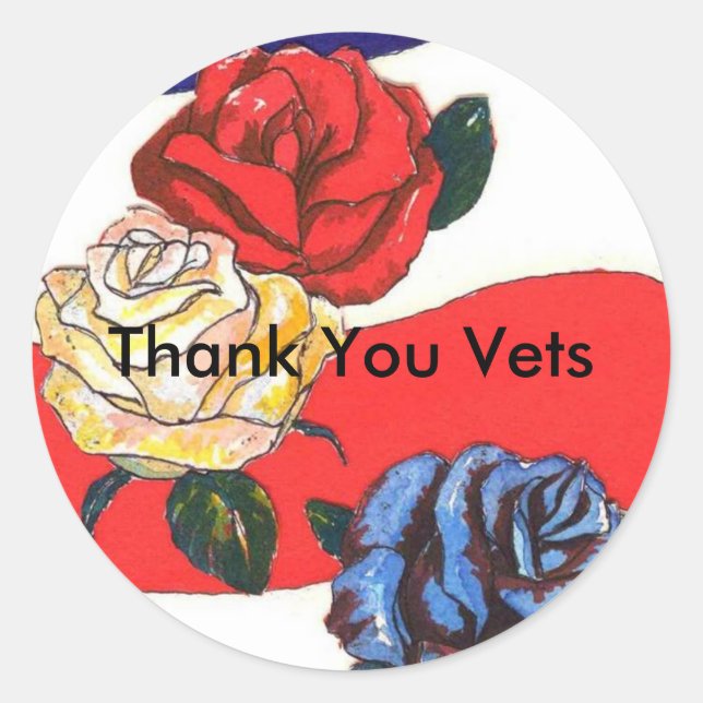 Thank You Vets Red White & Blue Flag/Rose Sticker (Front)