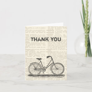 Thank You Vintage Bicycle Brown Dictionary Page Card