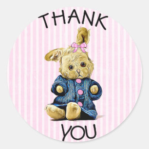 Thank you Vintage Bunny Rabbit Pink Stickers