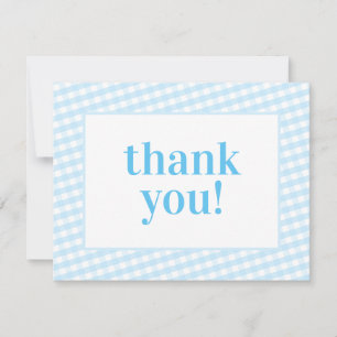 THANK YOU vintage gingham pattern boy baby blue Card