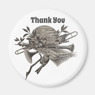 Thank You Vintage Music Sheets with Birds Etching Magnet