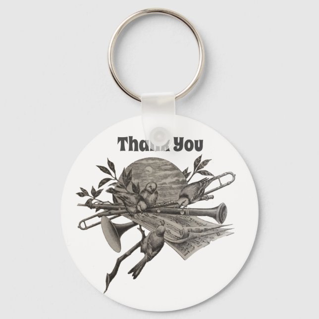 Thank You Vintage Music with Birds Appreciation Keychain (Front)