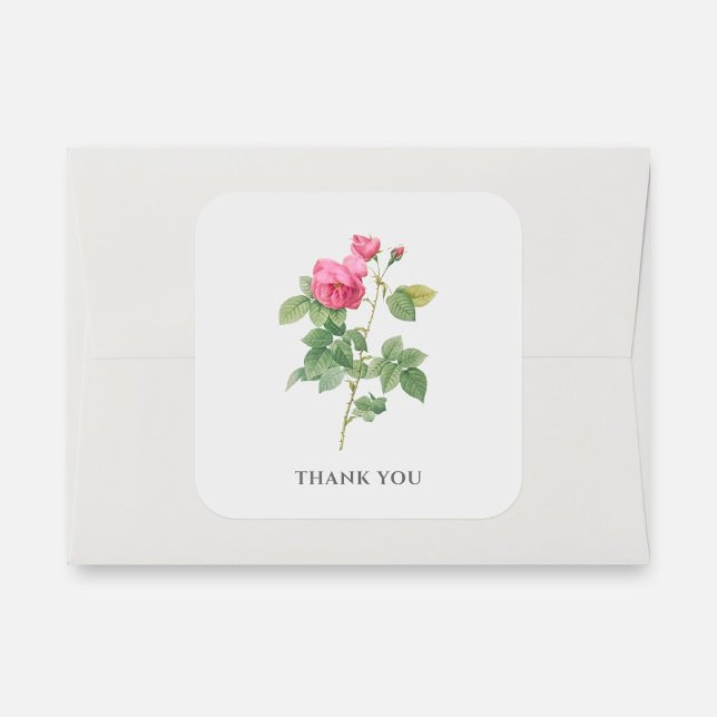 Thank You Vintage Pink Rose Botanical Square Sticker (Creator Uploaded)