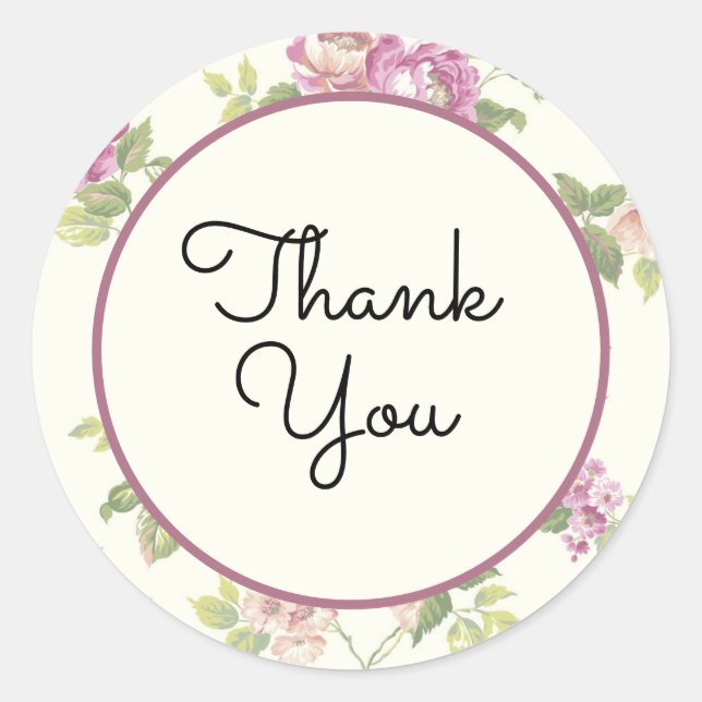 Thank You Vintage Purple Roses Classic Round Sticker (Front)