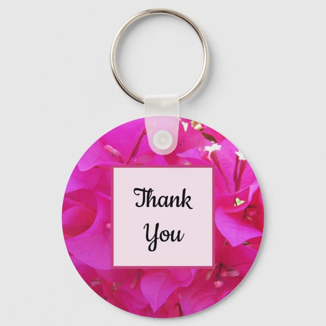 Thank You Vivid Pink Azalea Flower Petal Photo Keychain (Front)