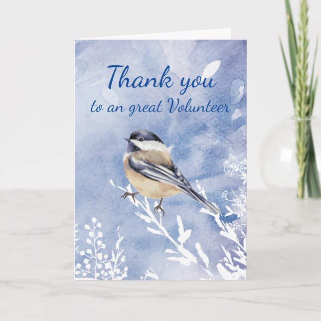Thank You Volunteer Watercolor Chickadee Quote Card (Front)