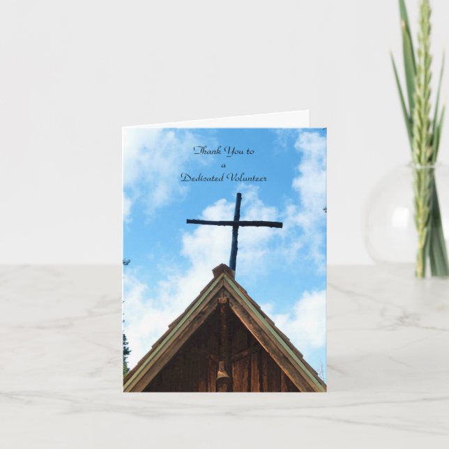Thank You Volunteers Note Card Old Church Blue Sky (Front)