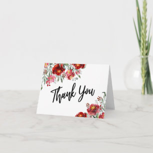 Thank You w/ Burgundy Red Watercolor Flowers Card