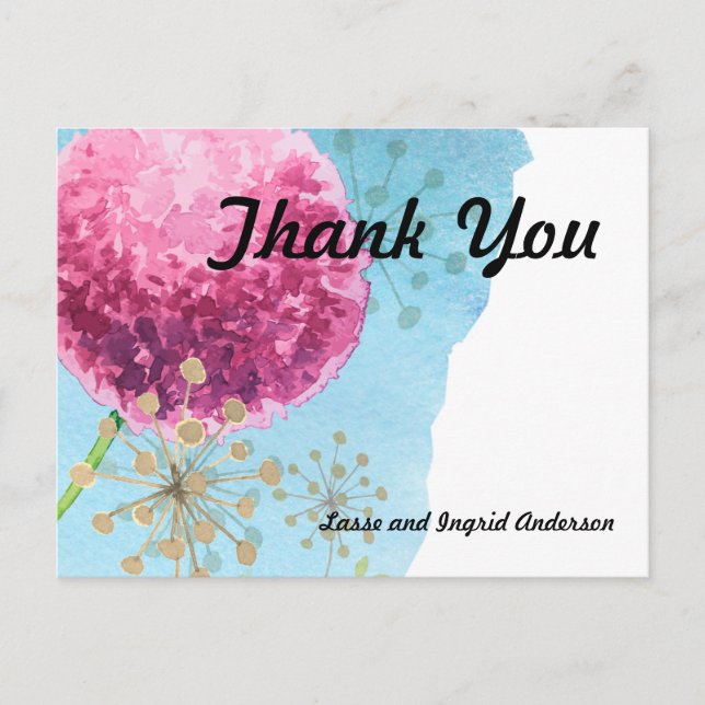 Thank you watercolor Allium floral Postcard (Front)