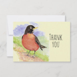 Thank You Watercolor American Robin  Bird Nature Card