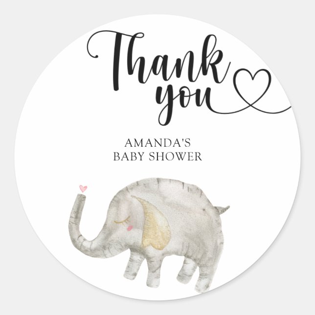 Thank you Watercolor Balloon Elephant  Classic Round Sticker (Front)