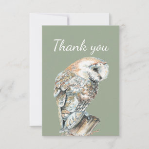 Thank You Watercolor Barn Owl Bird Nature Art Card