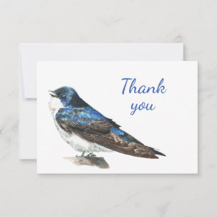 Thank You Watercolor Barn Swallow  Wildlife Nature Card