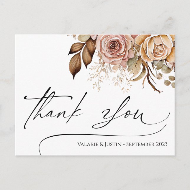Thank You Watercolor Boho Floral Postcard (Front)