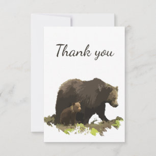 Thank You Watercolor Brown Bear & Cub Blank Inside Card