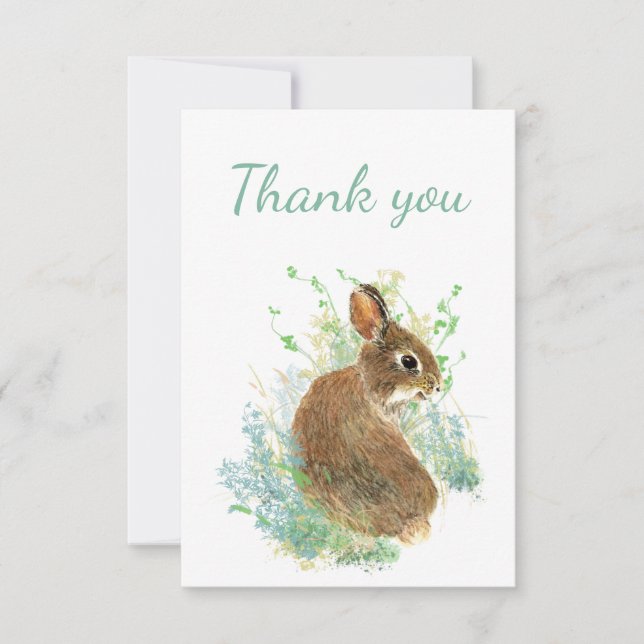 Thank You Watercolor Bunny Rabbit Blank Inside Card (Front)