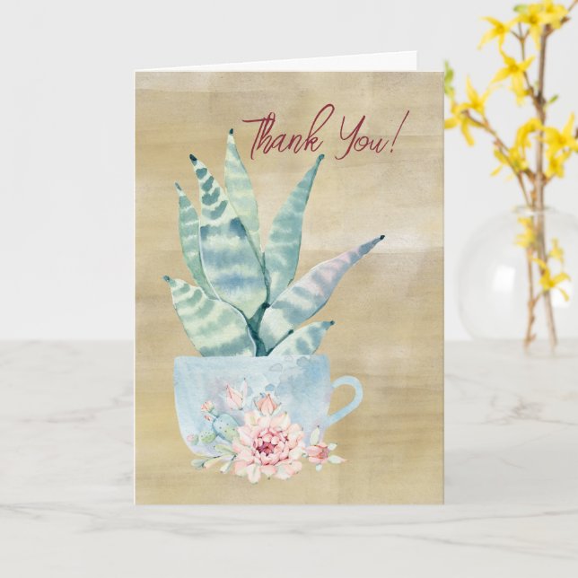 Thank You! Watercolor Cactus Card (Yellow Flower)