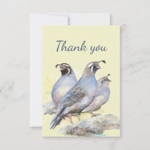 Thank You Watercolor California Quail Bird Nature Card