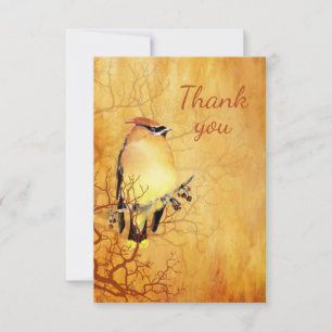 Thank You Watercolor Cedar Waxwing Bird Nature