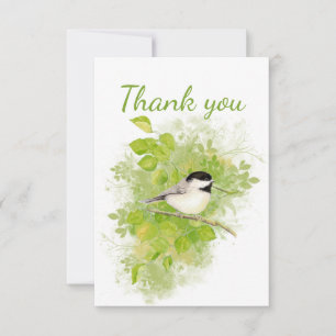 Thank You Watercolor Chickadee Bird  Blank Inside Card