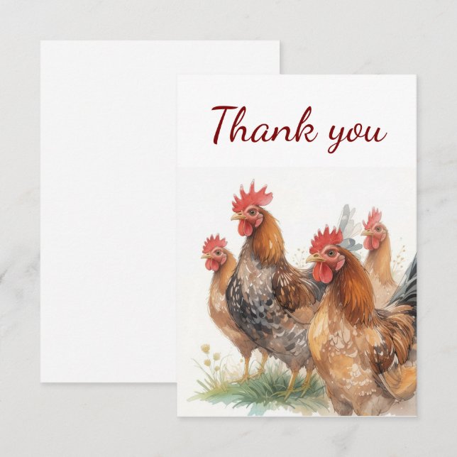 Thank You Watercolor Chickens  (Front/Back)