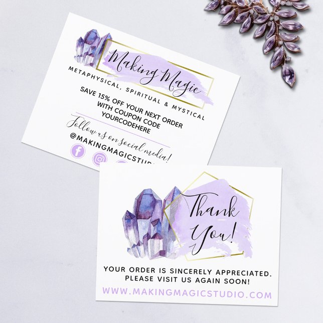 Thank You Watercolor Crystals & Gold Geometric Postcard (Creator Uploaded)
