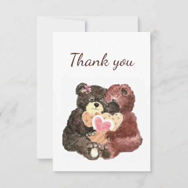 Thank You Watercolor Cute Cuddling Teddy Bears Card (Front)