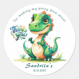 Thank You  Watercolor Dinosaur  Classic Round Sticker