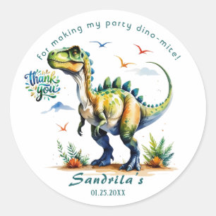 Thank You  Watercolor Dinosaur  Classic Round Sticker